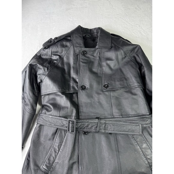 WILDA Genuine Leather Belted Trench Coat Jacket Black Mens Size XL Sherpa Liner - Picture 4 of 14